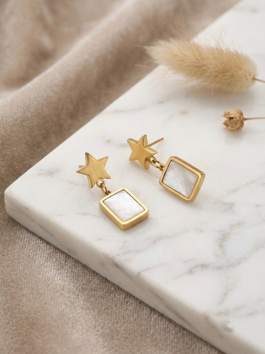 Star Pearl Drop Earrings