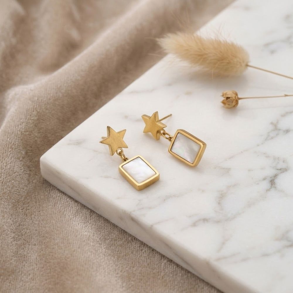 Star Pearl Drop Earrings