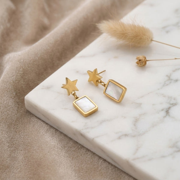 Star Pearl Drop Earrings