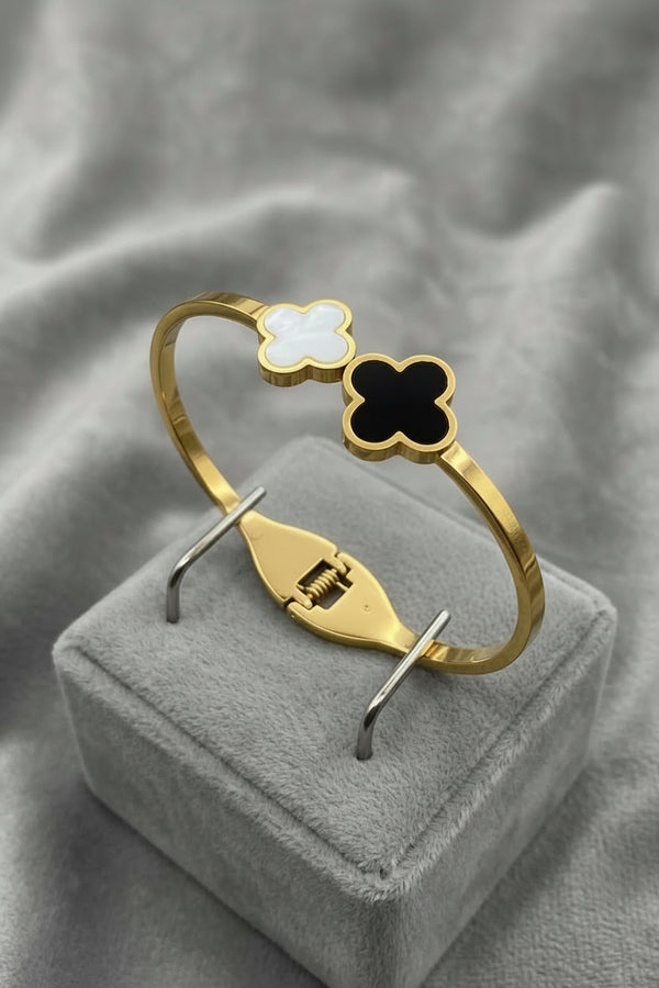 Black White clover Bangle