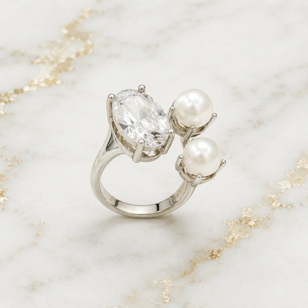 Crystal Pearl Rings (Adjustable)